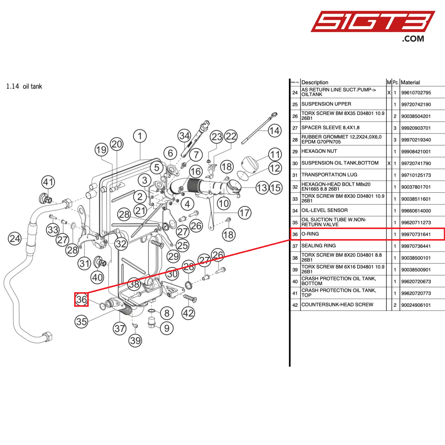 O-RING - 99970731641 [PORSCHE 911 GT3 Cup Type 997 (GEN 2)] [51GT3]