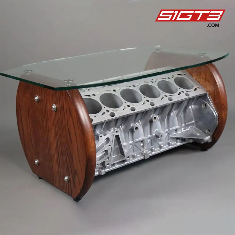 Bmw 850I V12 Engine Glass Top & Wooden Foots Coffee Table - 17102700