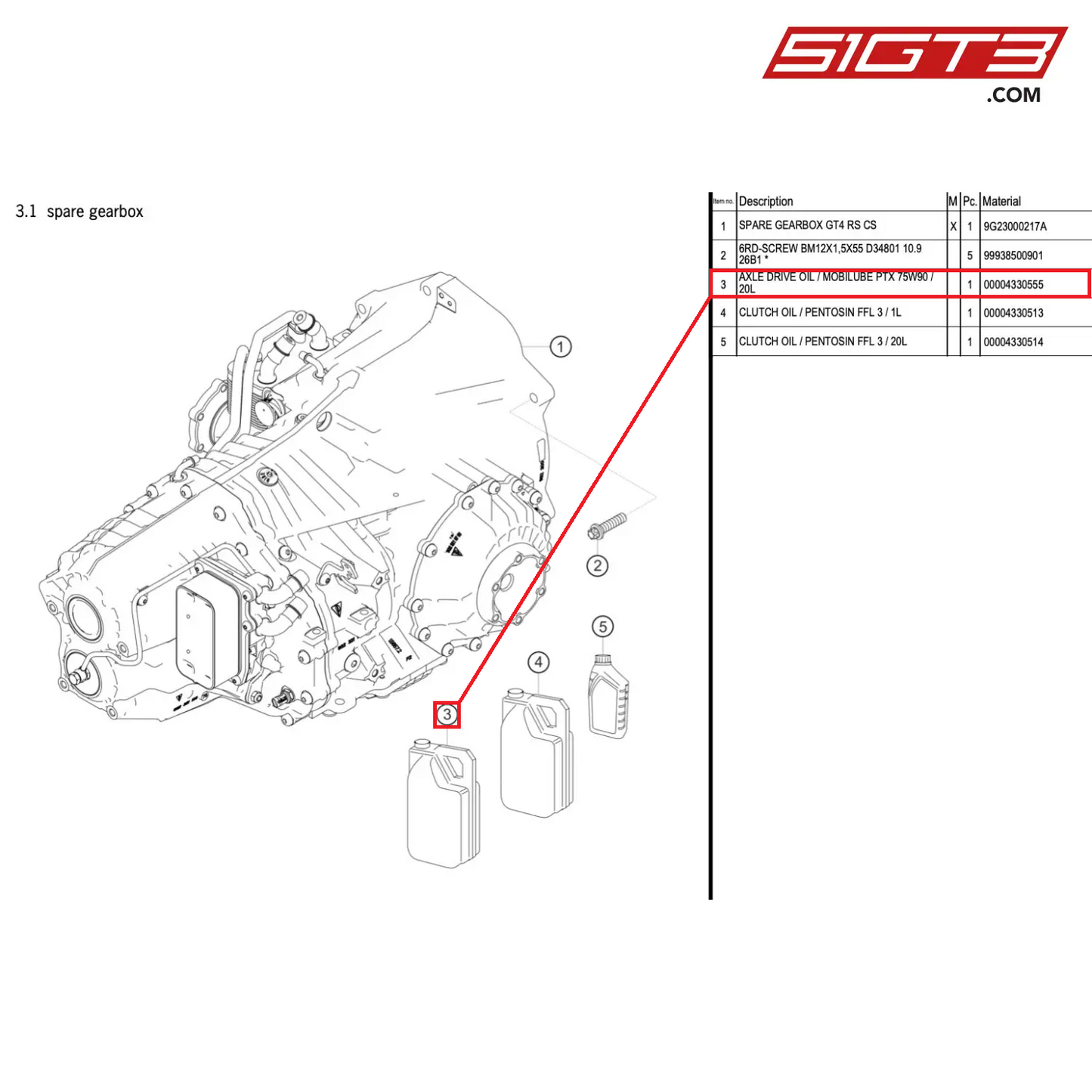 AXLE DRIVE OIL / MOBILUBE PTX 75W90 / 20L - 4330555 [PORSCHE 718 Cayman GT4 RS Clubsport]