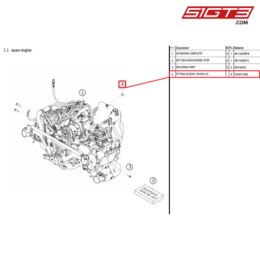 FITTING SLEEVE 13X16X13,5 - 014301153B [PORSCHE 911 GT3 R Type 991 (GEN 2)]