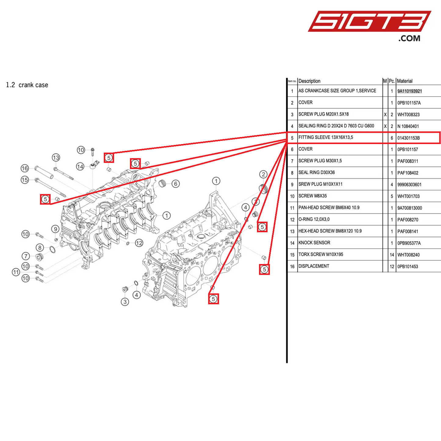 FITTING SLEEVE 13X16X13,5 - 014301153B [PORSCHE 911 GT2 RS Clubsport]