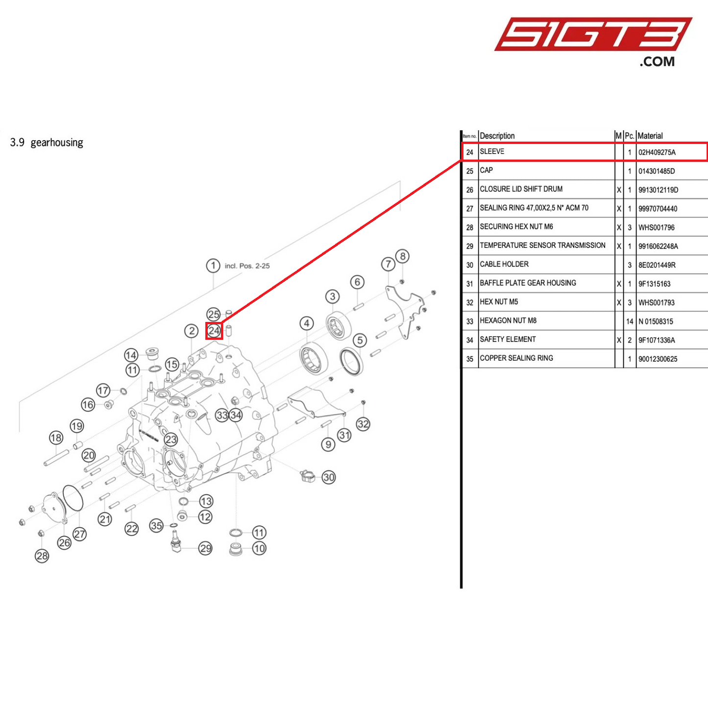 SLEEVE - 02H409275A [PORSCHE 991.1 GT3 Cup]