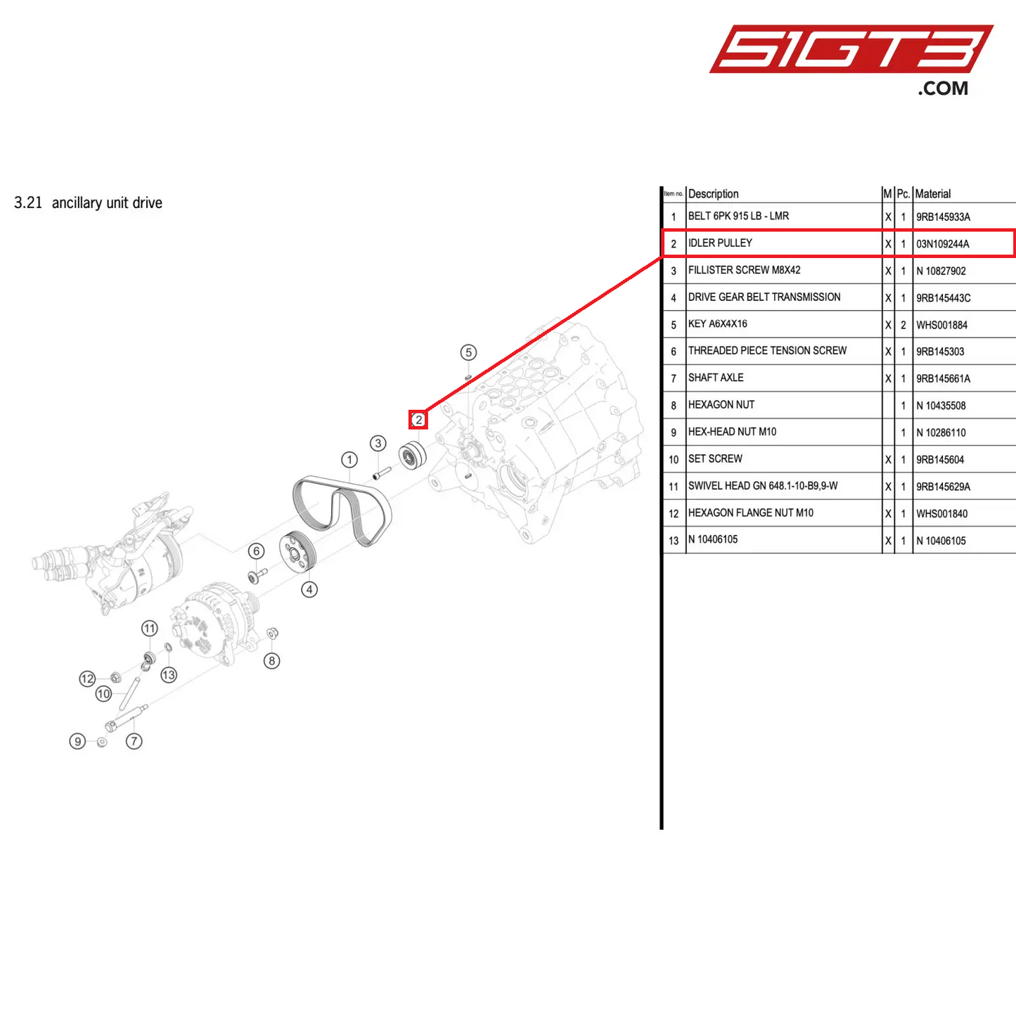 IDLER PULLEY - 03N109244A [PORSCHE 992.1 GT3 R]