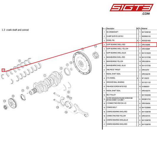 SUPP.BEARING SHELL RED - 0PB105589E [PORSCHE 991.1 GT3 Cup (2017)]