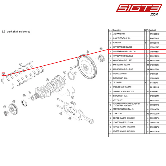 SUPP.BEARING SHELL YELLOW - 0PB105589F [PORSCHE 991.1 GT3 Cup (2017)]