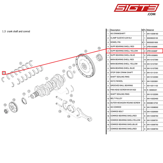 SUPP.BEARING SHELL YELLOW - 0PB105589F [PORSCHE 991.2 GT3 Cup]