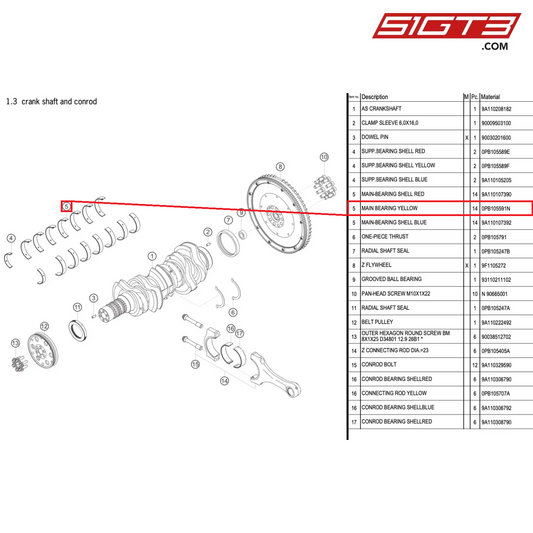 MAIN BEARING YELLOW - 0PB105591N [PORSCHE 991.1 GT3 Cup (2017)]