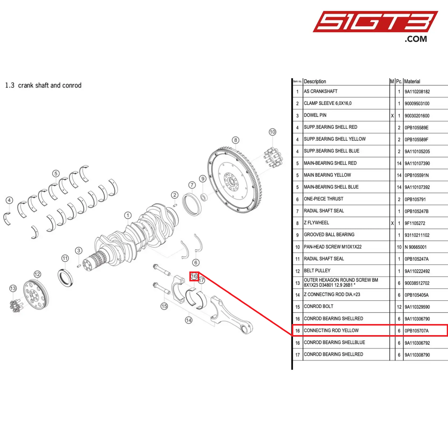 CONNECTING ROD YELLOW - 0PB105707A [PORSCHE 991.1 GT3 Cup (2017)]