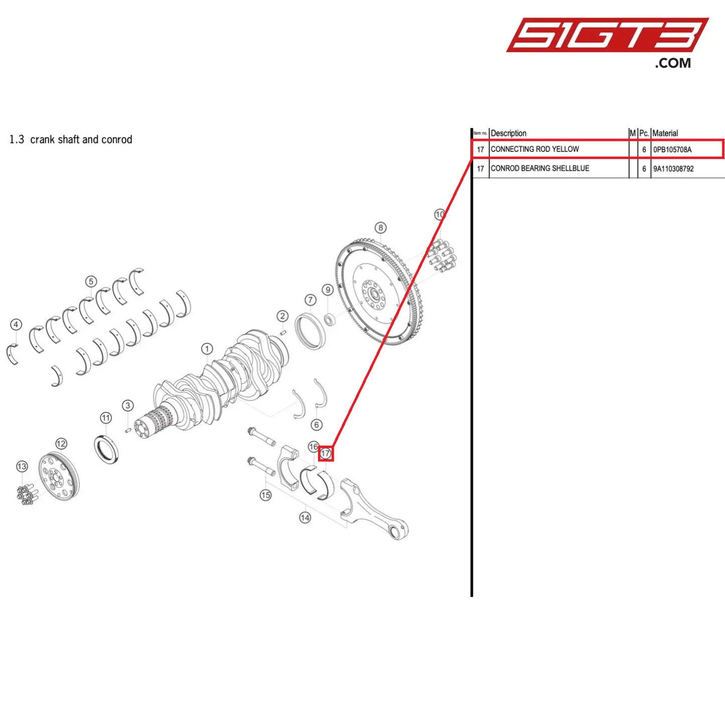 CONNECTING ROD YELLOW - 0PB105708A [PORSCHE 991.1 GT3 Cup (2017)]