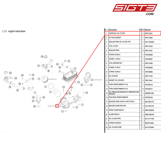 Z MODULE, OIL FILTER - 0PB115401 [PORSCHE 911 GT2 RS Clubsport]