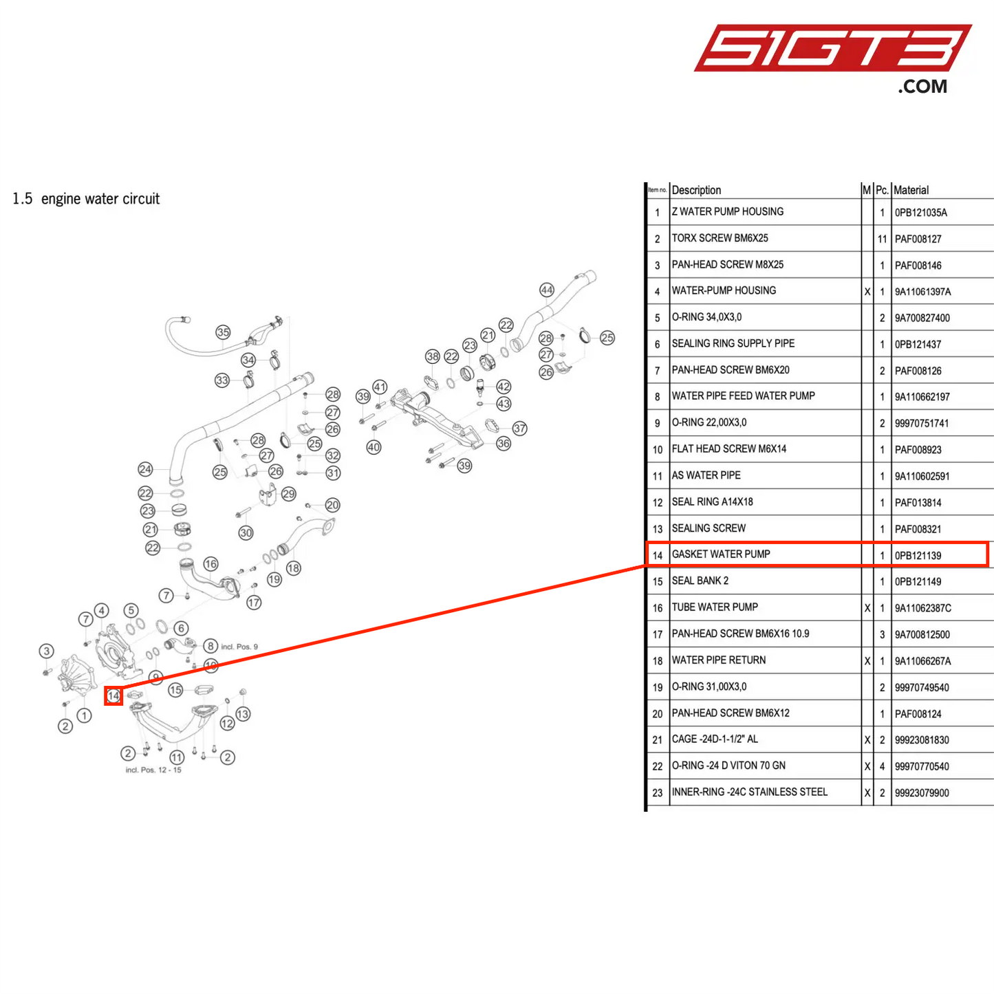 GASKET WATER PUMP - 0PB121139 [PORSCHE 992.1 GT3 R]