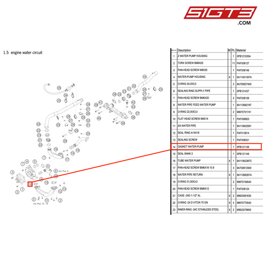 GASKET WATER PUMP - 0PB121139 [PORSCHE 992.1 GT3 R]