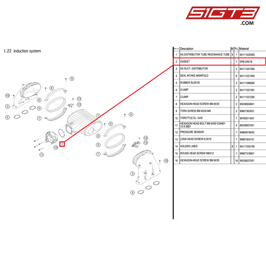 GASKET - 0PB129219 [PORSCHE 991.1 GT3 Cup (2017)]