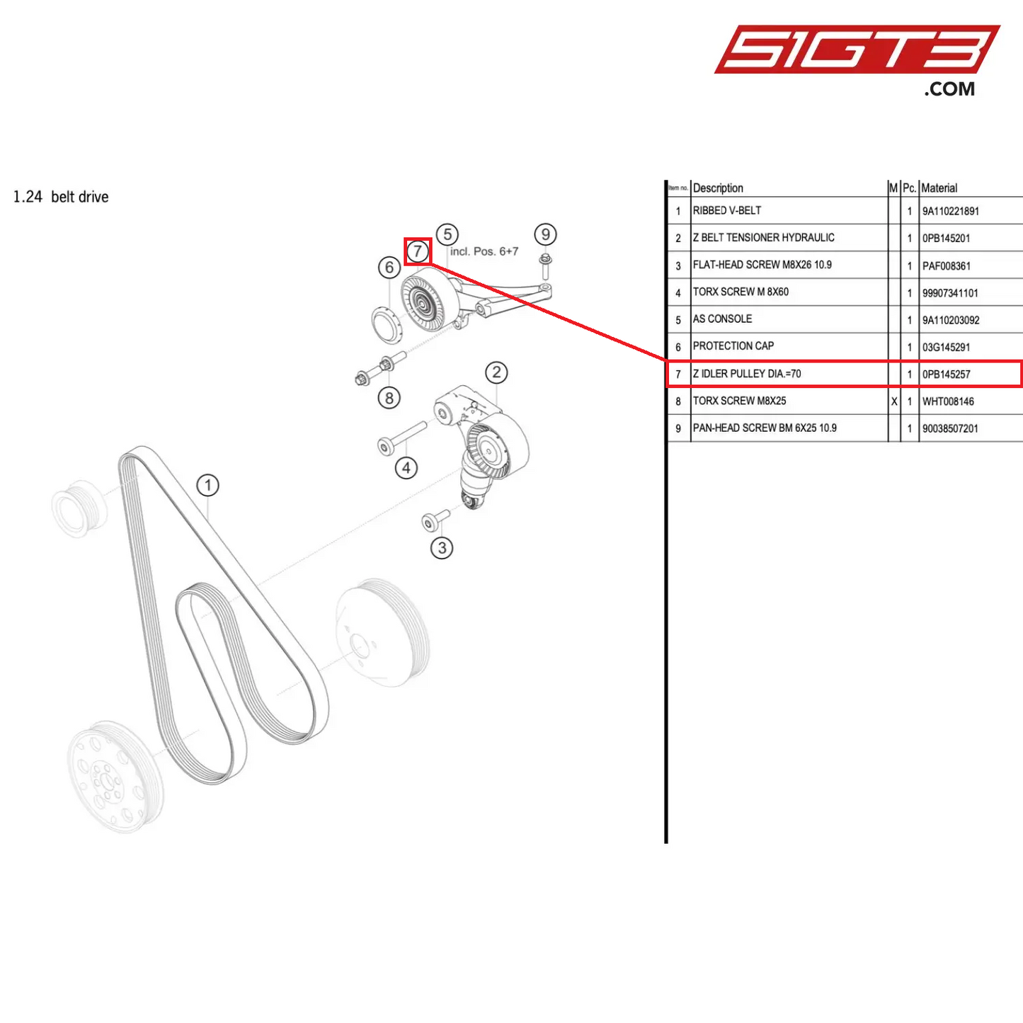 Z IDLER PULLEY DIA.=70 - 0PB145257 [PORSCHE 991.1 GT3 Cup (2017)]