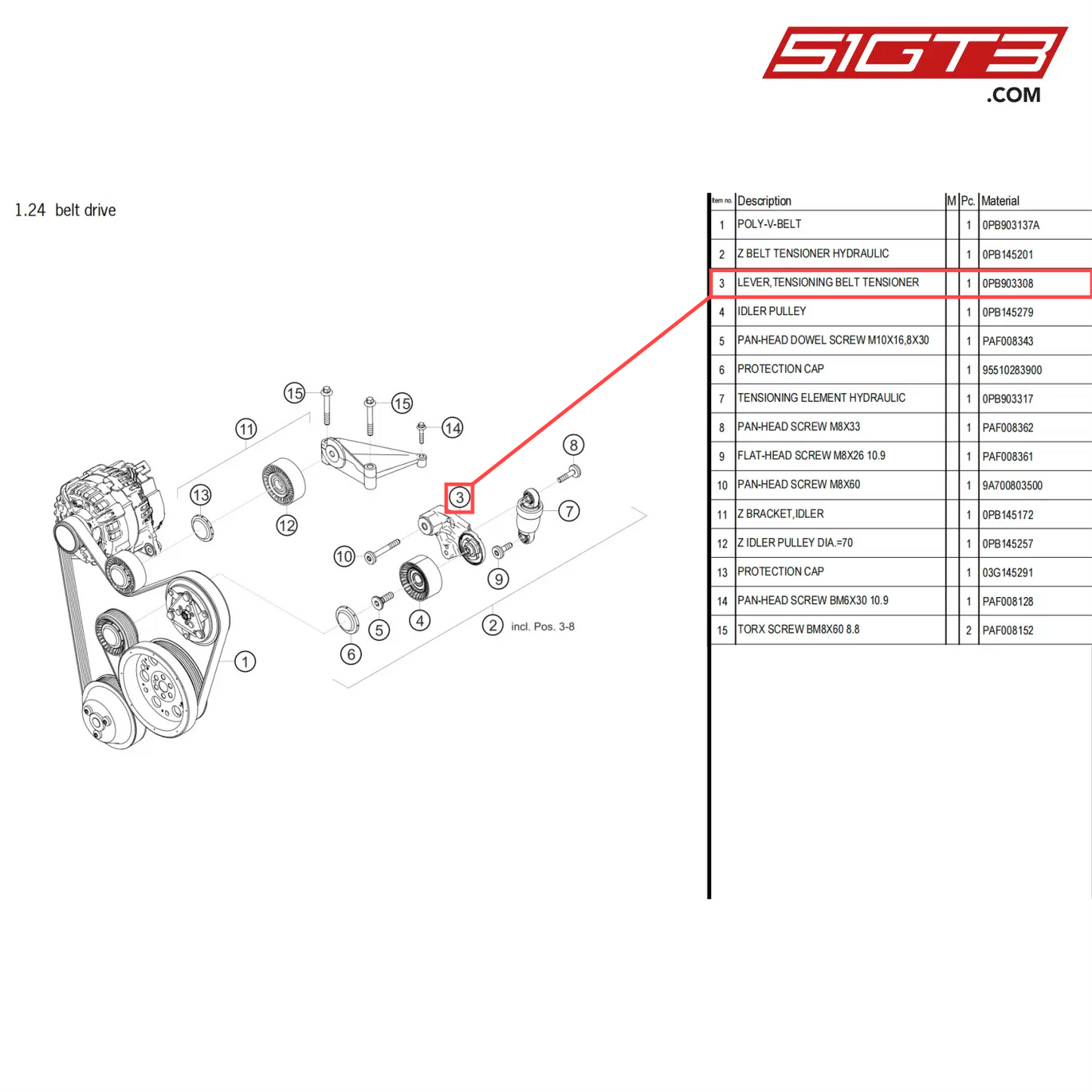 LEVER,TENSIONING BELT TENSIONER - 0PB903308 [PORSCHE 718 Cayman GT4 Clubsport]