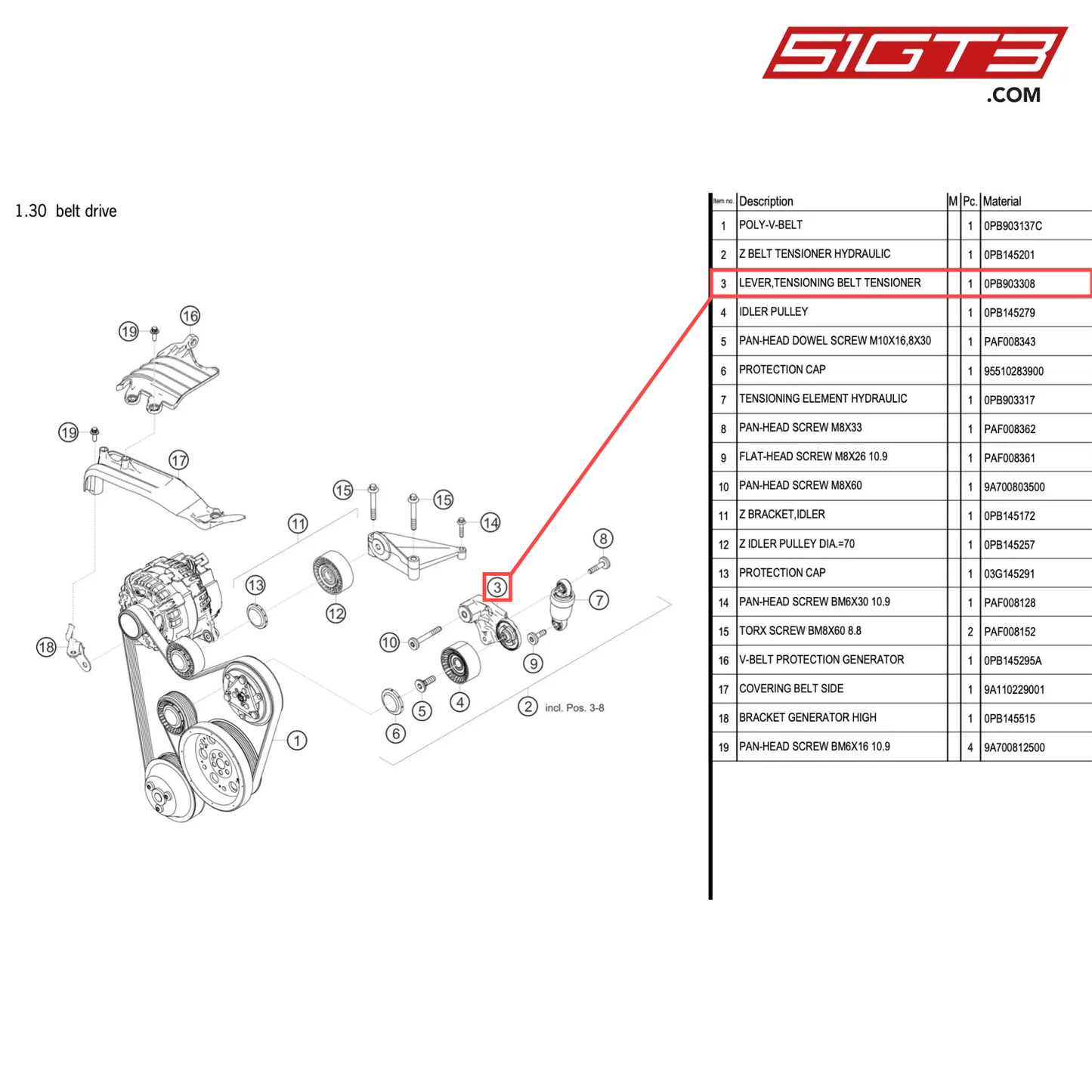 LEVER,TENSIONING BELT TENSIONER - 0PB903308 [PORSCHE 911 GT2 RS Clubsport]