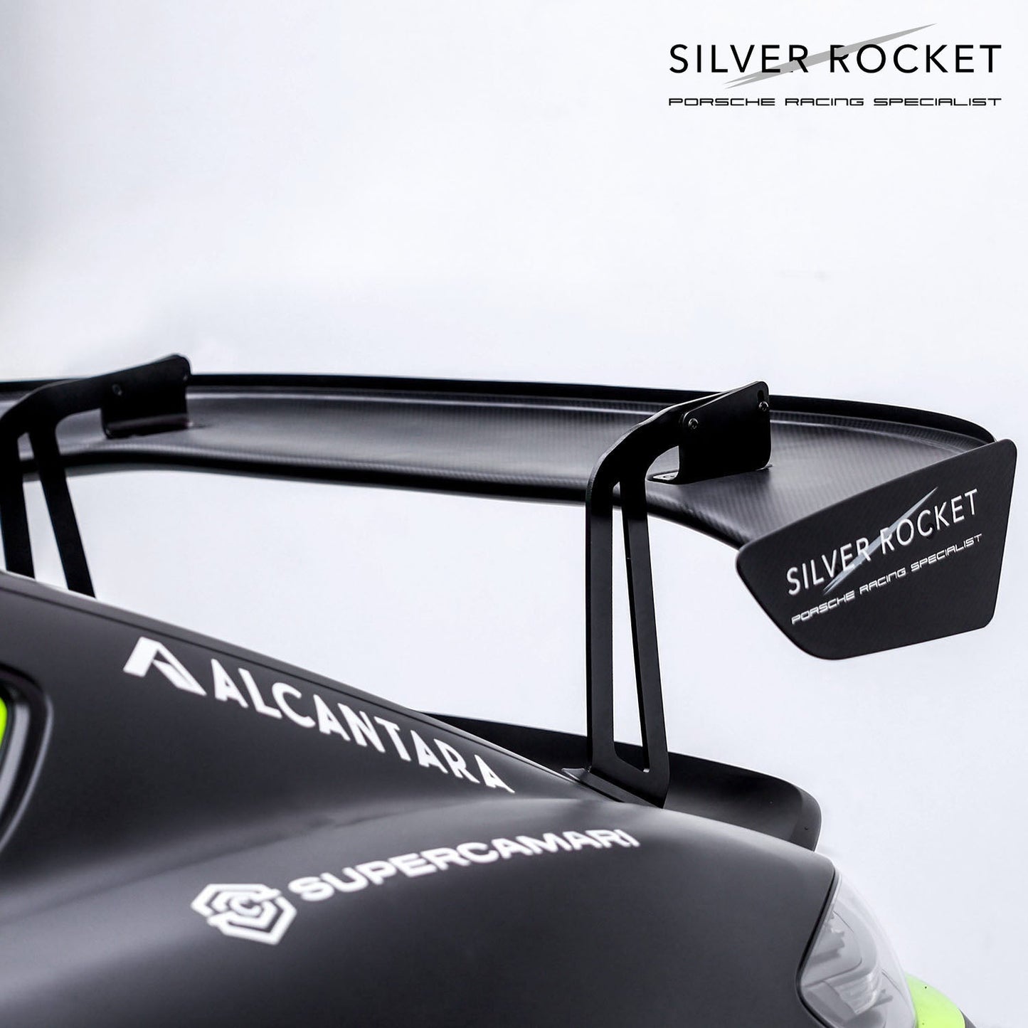 SilverRocket GT4 DRY CARBON FIBER SWAN NECK CLUBSPORT REAR WING & SUPPORT PACKAGE - 9F2827677B / 9F2827453 / 9F2827454 [PORSCHE 981/718 GT4 Clubsport, 718 GT4 RS Clubsport]