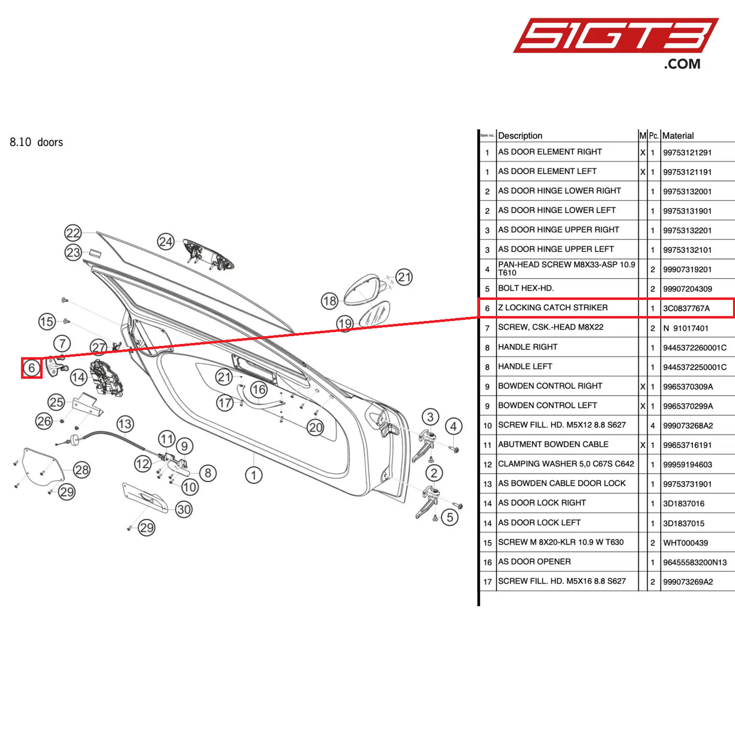 Z LOCKING CATCH STRIKER - 3C0837767A [PORSCHE 997.2 GT3 Cup]