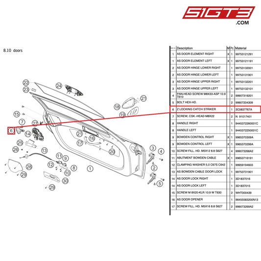 Z LOCKING CATCH STRIKER - 3C0837767A [PORSCHE 997.2 GT3 Cup]