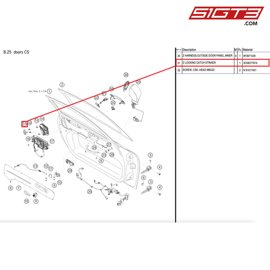 Z LOCKING CATCH STRIKER - 3C0837767A [PORSCHE 911 GT2 RS Clubsport]