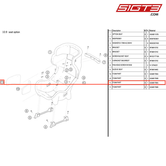 FOAM PART RIGHT 30MM - 42A881786A [PORSCHE 991.2 GT3 R]