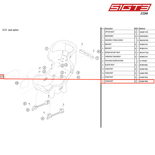 FOAM PART RIGHT 42MM - 42A881786B [PORSCHE 991.2 GT3 R]