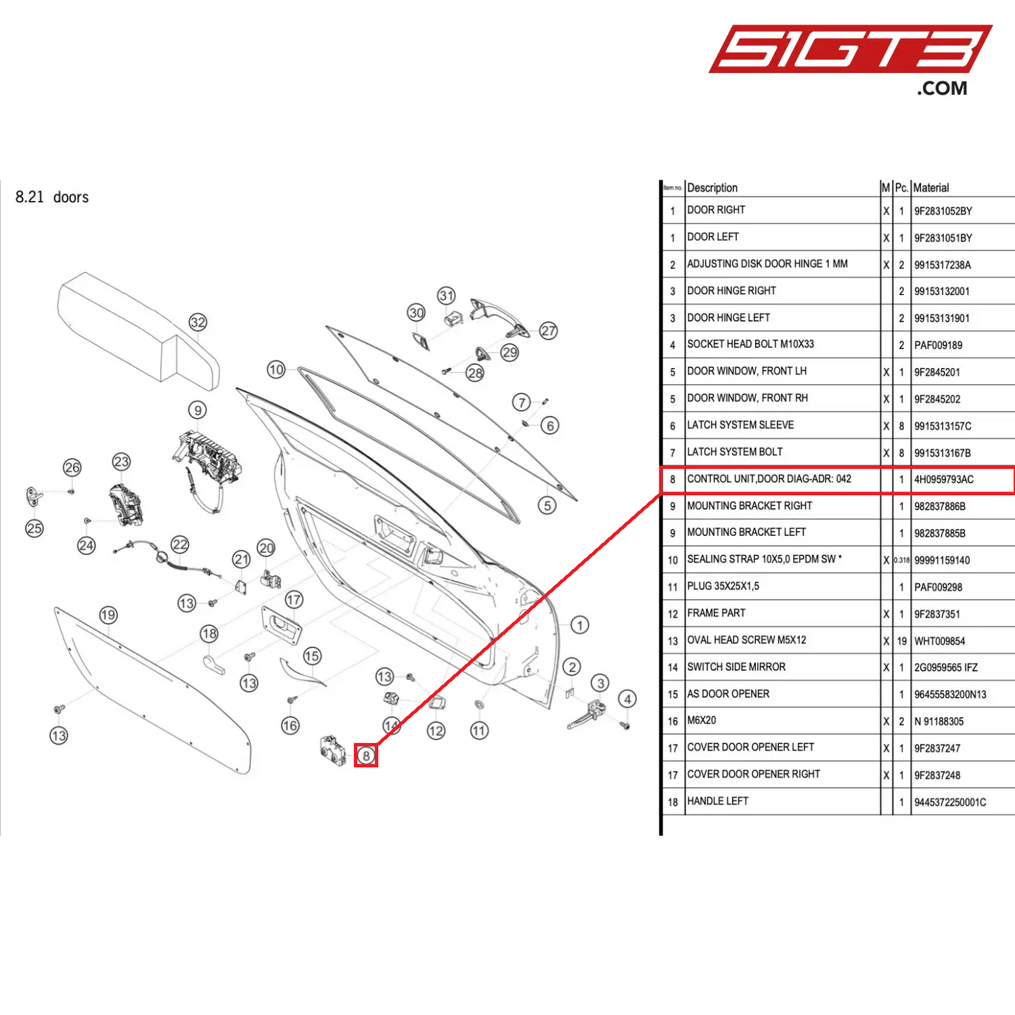 CONTROL UNIT,DOOR DIAG-ADR: 042 - 4H0959793AC [PORSCHE 718 Cayman GT4 RS Clubsport]