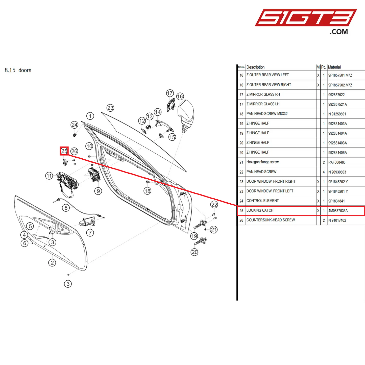 LOCKING CATCH - 4M0837033A [PORSCHE 911 GT3 Cup Type 992]