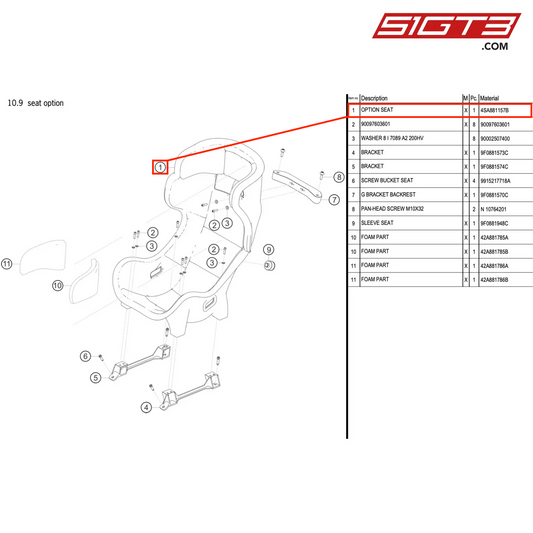 OPTION SEAT - 4SA881157B [PORSCHE 991.2 GT3 R]