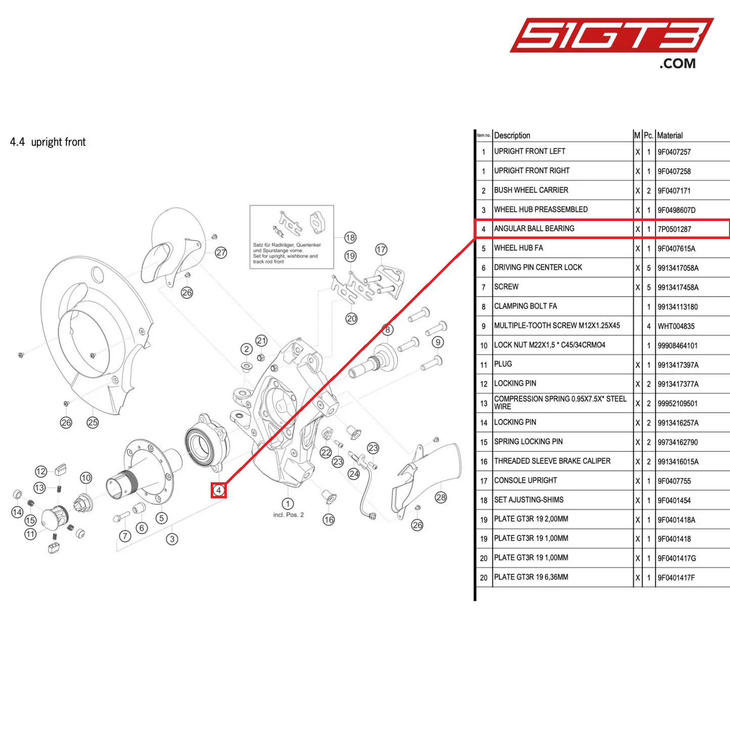 ANGULAR BALL BEARING - 7P0501287 [PORSCHE 911 GT3 R Type 991 (GEN 2)]