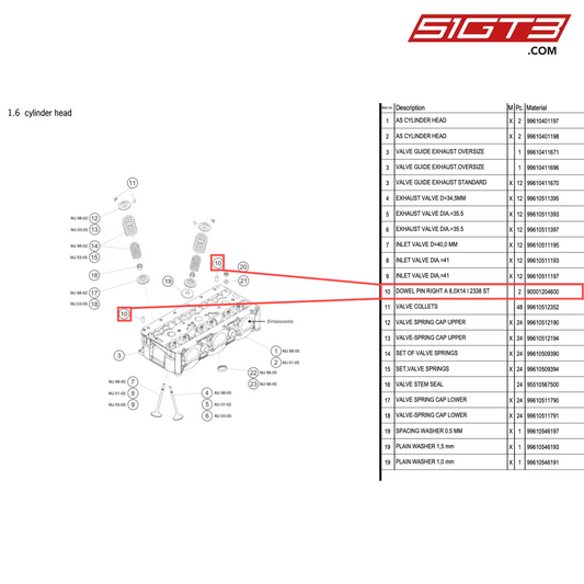 DOWEL PIN RIGHT A 8,0X14 I 2338 ST - 90001204600 [PORSCHE 996 GT3 Cup]