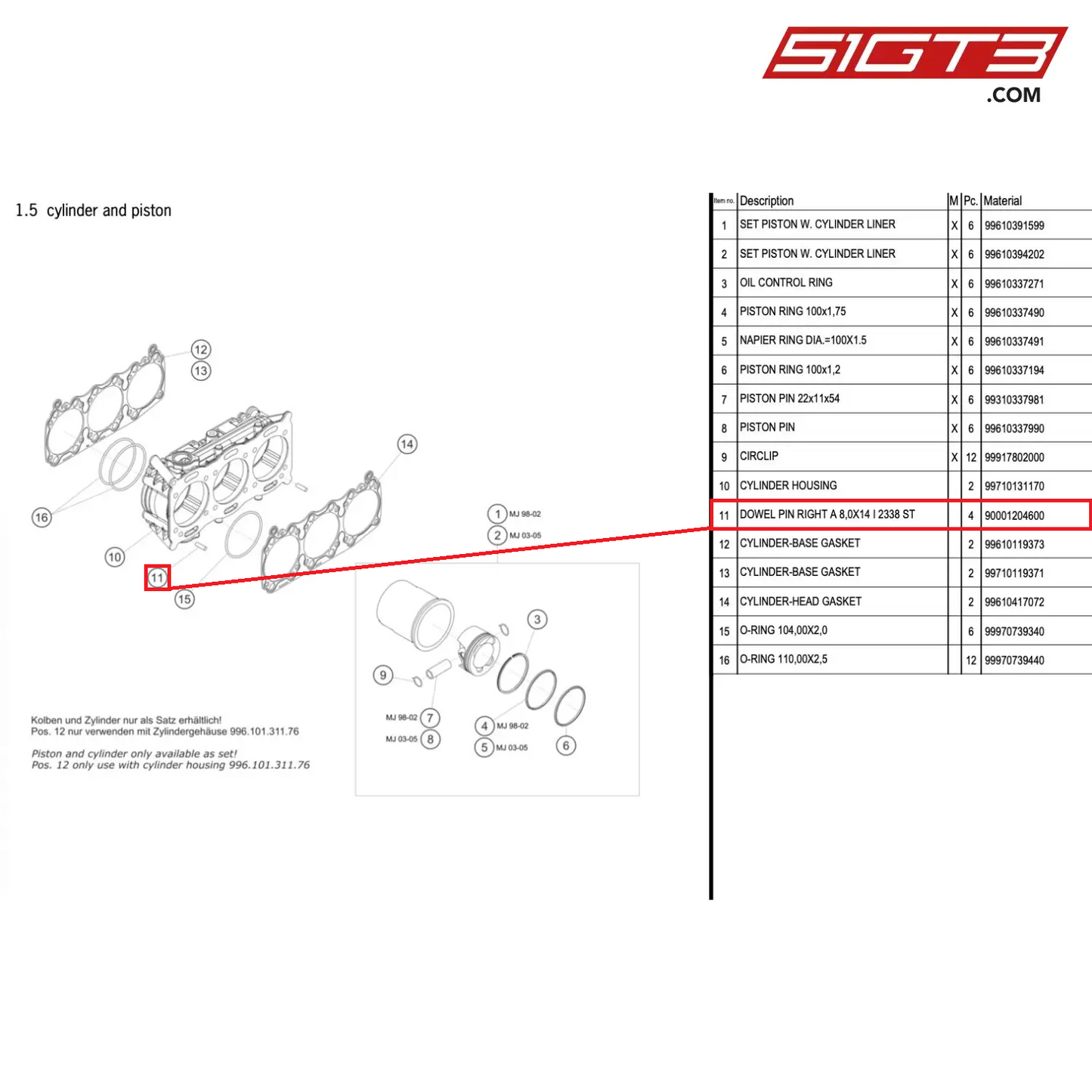 DOWEL PIN RIGHT A 8,0X14 I 2338 ST - 90001204600 [PORSCHE 996 GT3 Cup]