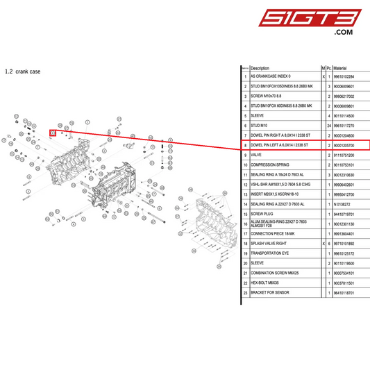 DOWEL PIN LEFT A 6,0X14 I 2338 ST - 90001205700 [PORSCHE 996 GT3 Cup]