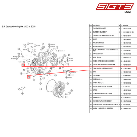 PARALLEL PIN A12,0X14 I 2338 ST - 90001214400 [PORSCHE 996 GT3 Cup]