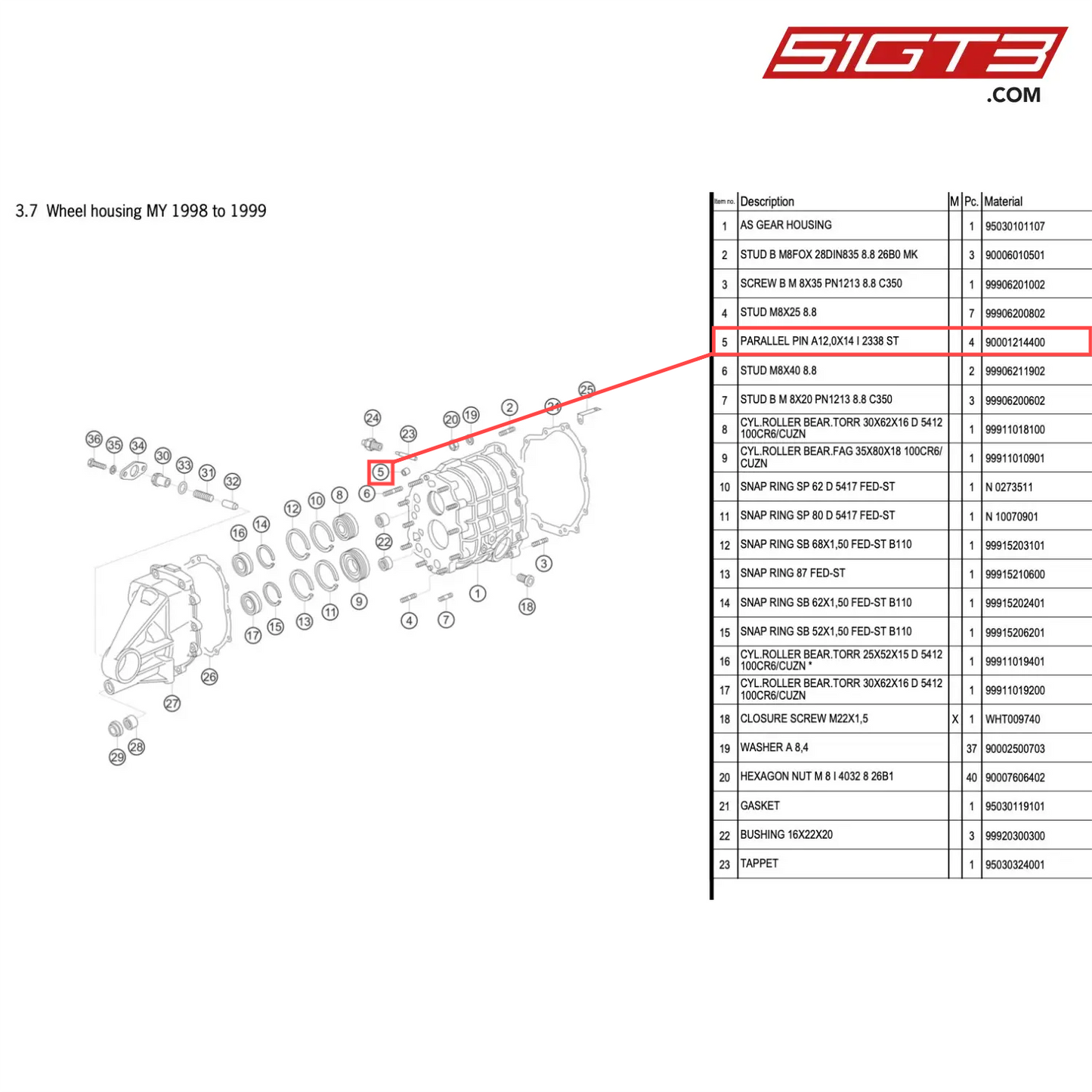 PARALLEL PIN A12,0X14 I 2338 ST - 90001214400 [PORSCHE 996 GT3 Cup]