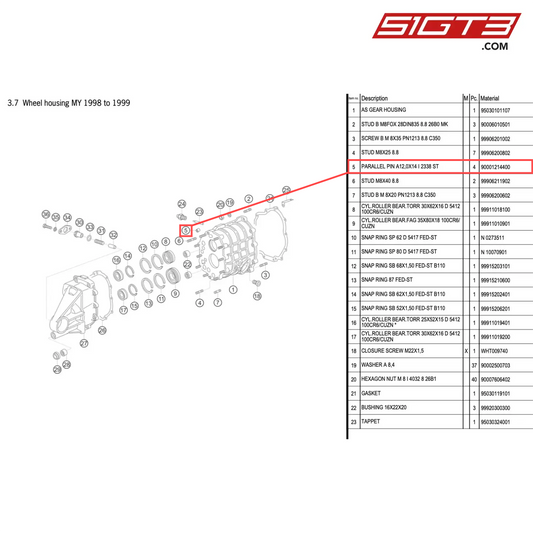 PARALLEL PIN A12,0X14 I 2338 ST - 90001214400 [PORSCHE 996 GT3 Cup]