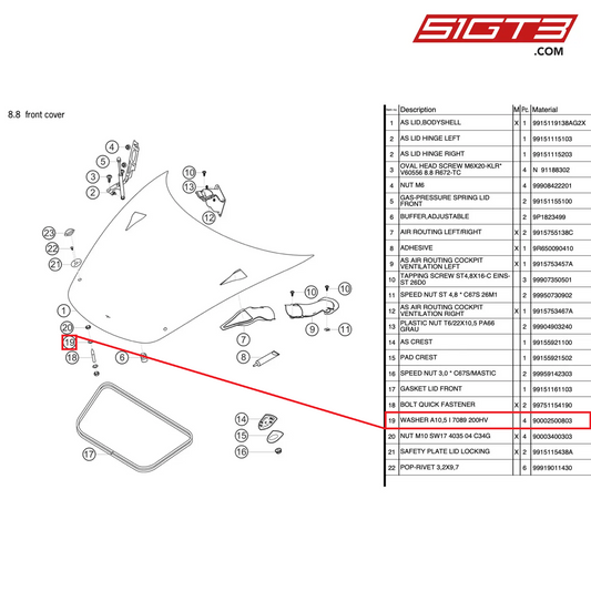 WASHER A10,5 I 7089 200HV - 90002500803 [PORSCHE 991.2 GT3 Cup]