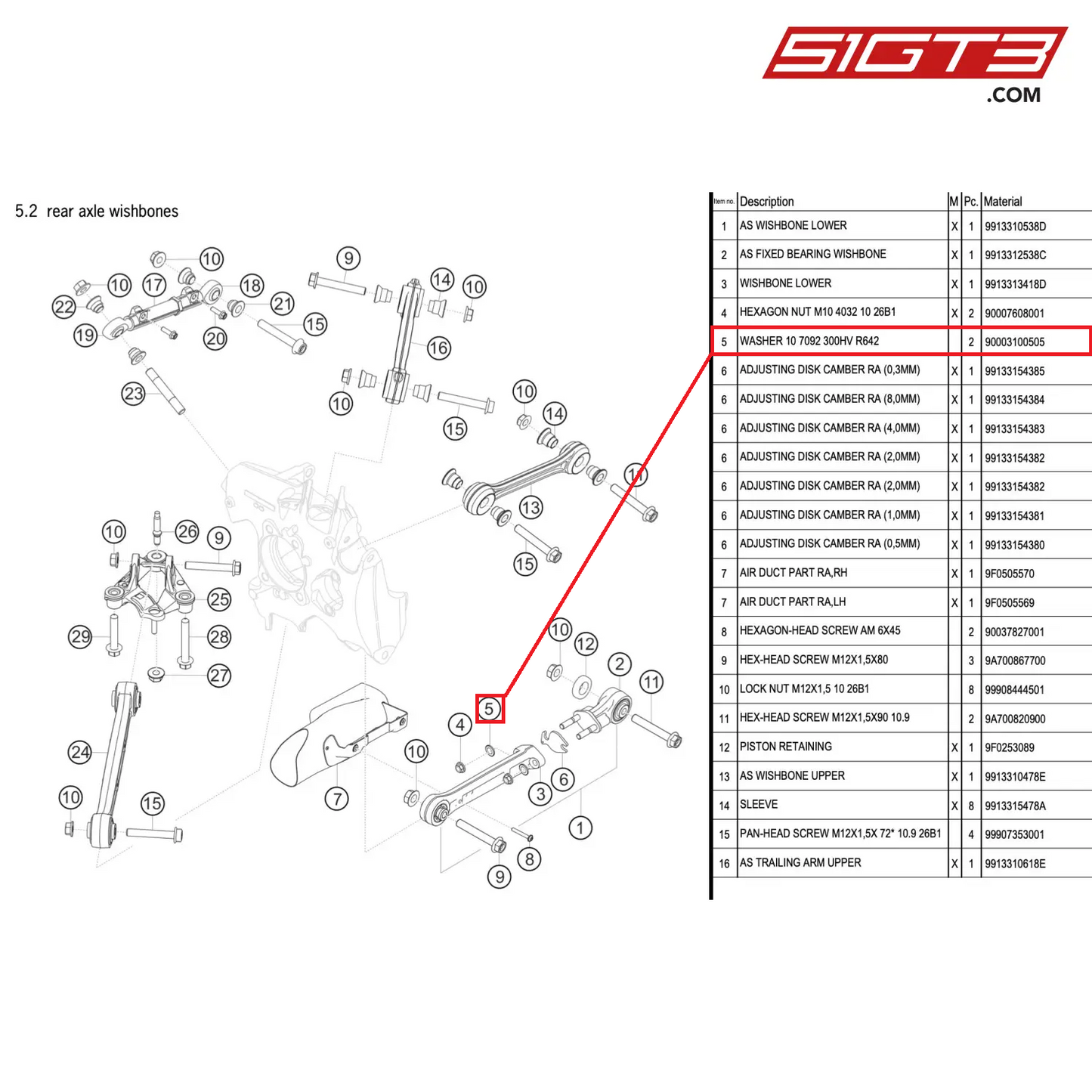 WASHER 10 7092 300HV R642 - 90003100505 [PORSCHE 911 GT2 RS Clubsport]