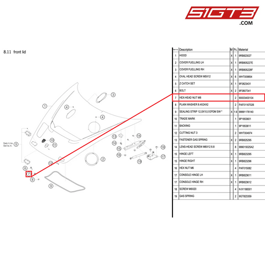 HEX-HEAD NUT M8 - 90003400104 [PORSCHE 992.1 GT3 R]