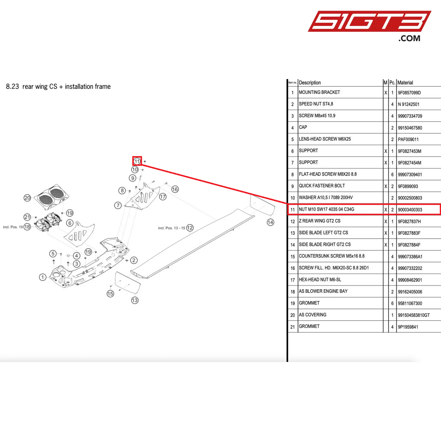 NUT M10 SW17 4035 04 C34G - 90003400303 [PORSCHE 911 GT2 RS Clubsport]