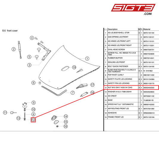 NUT M10 SW17 4035 04 C34G - 90003400303 [PORSCHE 997.2 GT3 Cup]