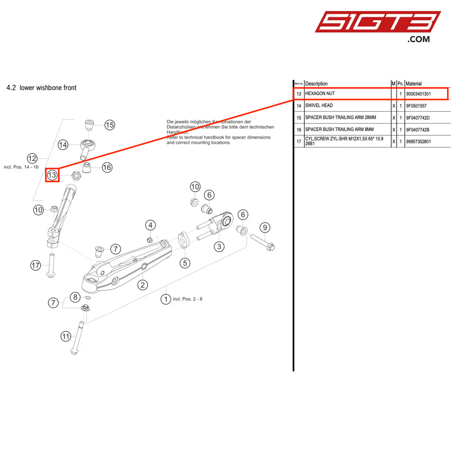 HEXAGON NUT - 90003401301 [PORSCHE 911 GT3 R Type 991 (GEN 2)]