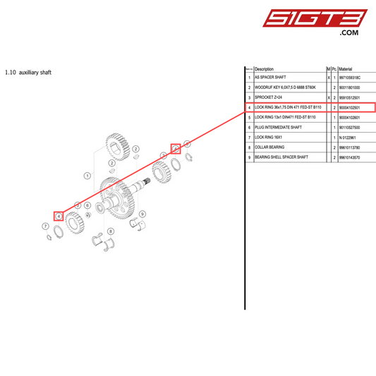 LOCK RING 36x1,75 DIN 471 FED-ST B110 - 90004102501 [PORSCHE 996 GT3 Cup]