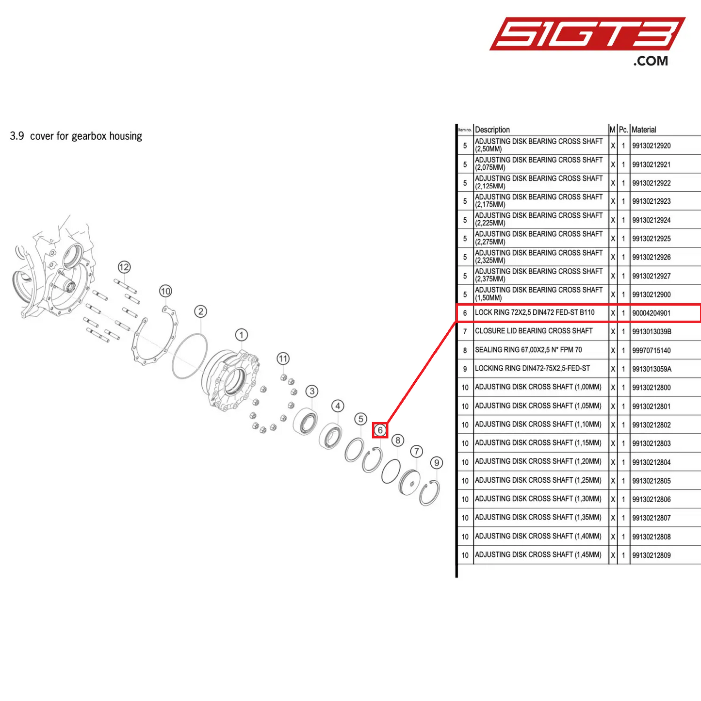 LOCK RING 72X2,5 DIN472 FED-ST B110 - 90004204901 [PORSCHE 991.2 GT3 R]