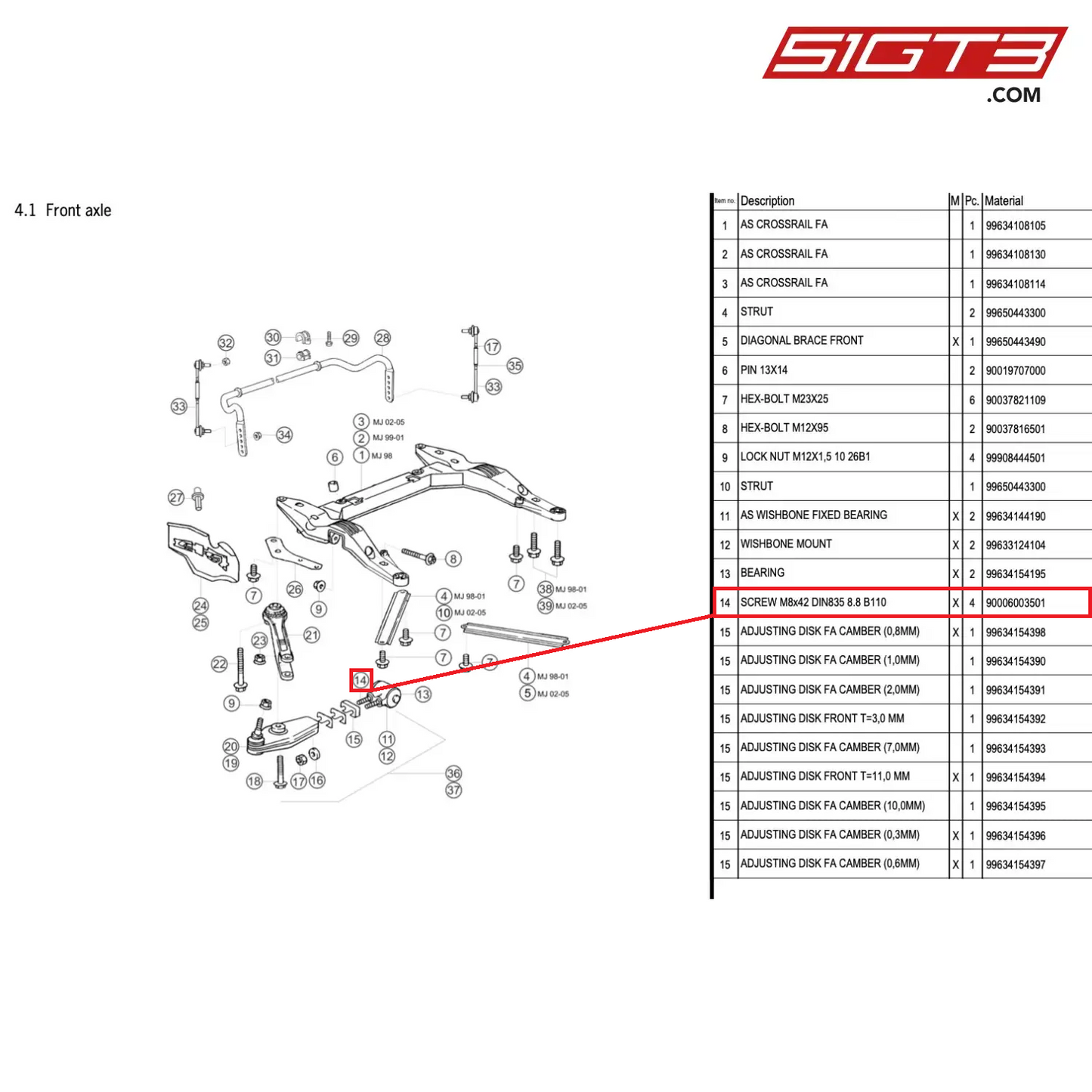 SCREW M8x42 DIN835 8.8 B110 - 90006003501 [PORSCHE 996 GT3 Cup]