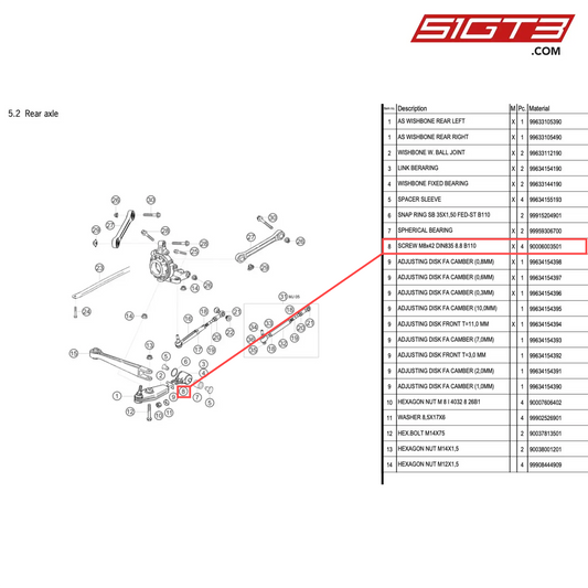 SCREW M8x42 DIN835 8.8 B110 - 90006003501 [PORSCHE 996 GT3 Cup]