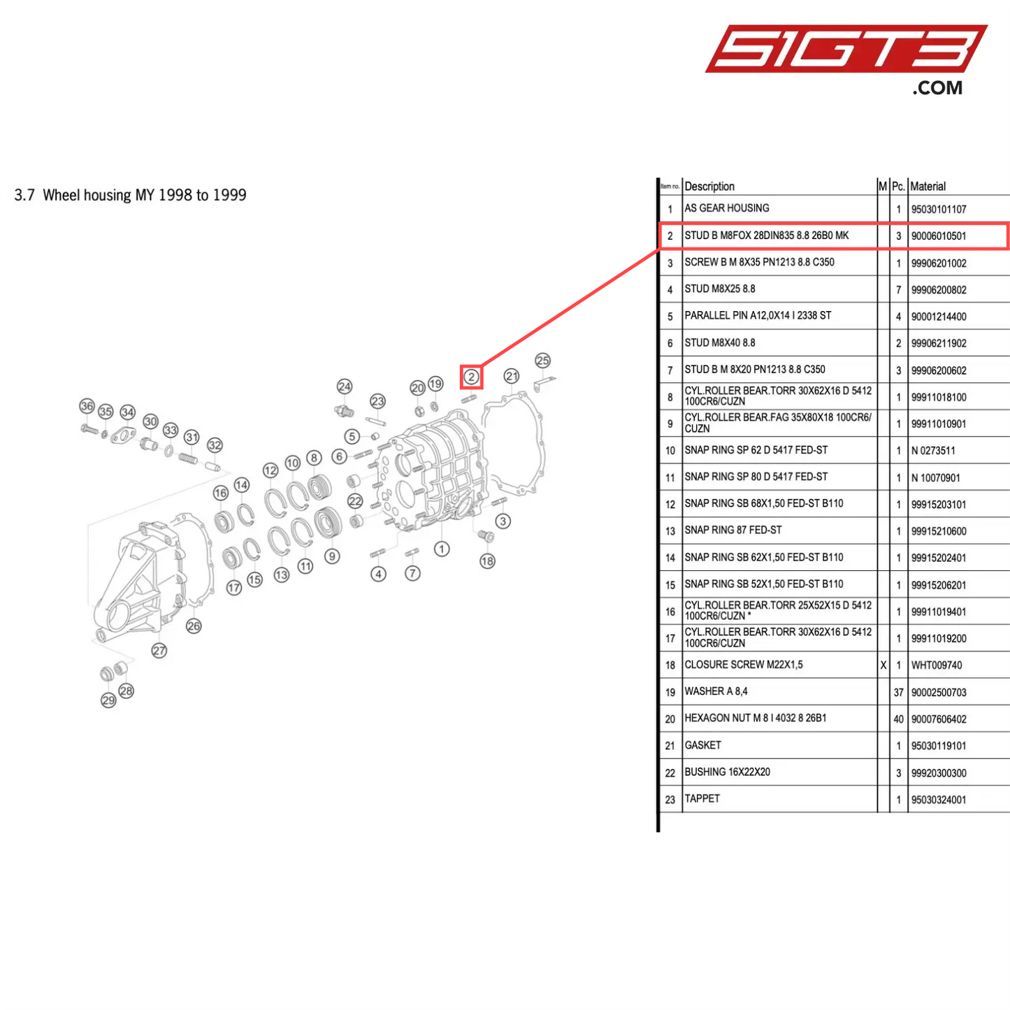 STUD B M8FOX 28DIN835 8.8 26B0 MK - 90006010501 [PORSCHE 996 GT3 Cup]