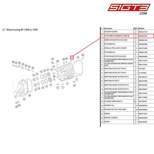 STUD B M8FOX 28DIN835 8.8 26B0 MK - 90006010501 [PORSCHE 996 GT3 Cup]