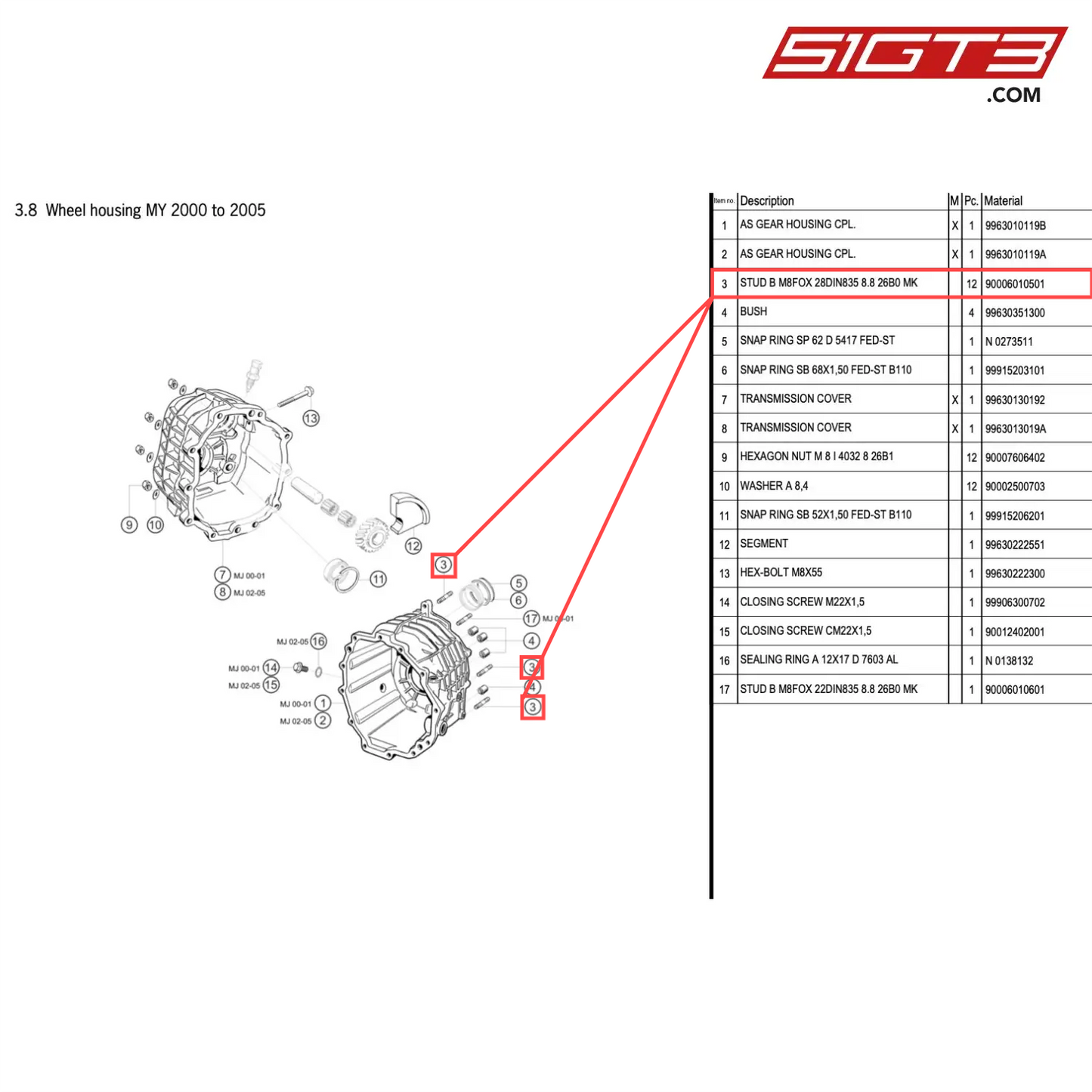 STUD B M8FOX 28DIN835 8.8 26B0 MK - 90006010501 [PORSCHE 996 GT3 Cup]