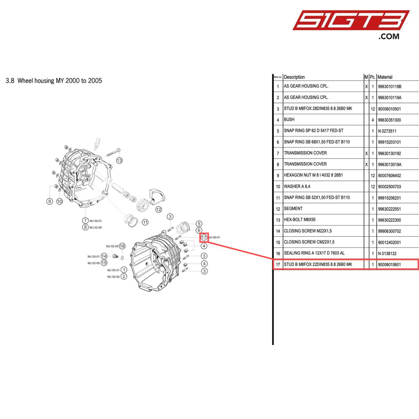 STUD B M8FOX 22DIN835 8.8 26B0 MK - 90006010601 [PORSCHE 996 GT3 Cup]